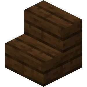 Image of dark oak stairs from the video game Minecraft.