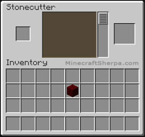 Minecraft stonecutter with 1 red nether brick block in inventory.