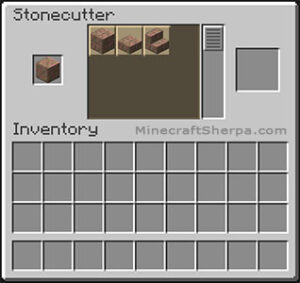 Minecraft stonecutter with exposed cut copper stairs and other options available.