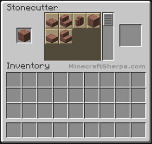 Minecraft stonecutter with granite stairs and other options available.
