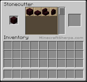 Minecraft stonecutter with nether brick stairs and other options available.