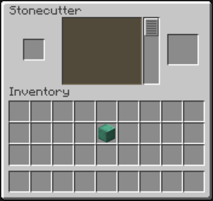 Minecraft stonecutter with 1 oxidized cut copper in inventory.