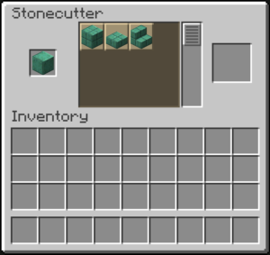 Minecraft stonecutter with oxidized cut copper stairs and other options available.