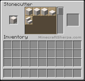 Minecraft granite on stonecutter with quartz stairs and other options available.