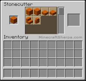 Minecraft red sandstone on stonecutter with red sandstone stairs and other options available.