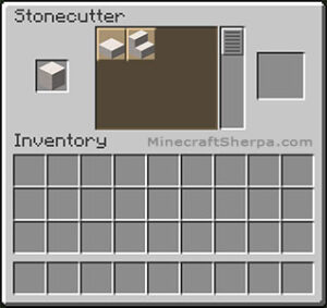 Minecraft smooth quartz on stonecutter with smooth quartz stairs and other options available.