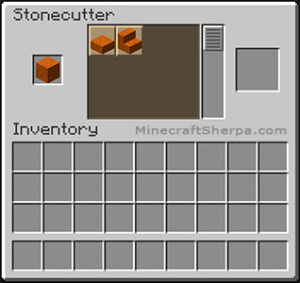 Minecraft smooth red sandstone on stonecutter with smooth red sandstone stairs and other options available.