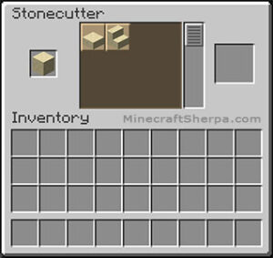 Minecraft smooth sandstone on stonecutter with smooth sandstone stairs and other options available.