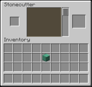 Minecraft stonecutter with 1 waxed oxidized cut copper block in inventory.