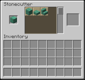 Minecraft waxed oxidized cut copper on stonecutter with waxed oxidized cut copper stairs and other options available.